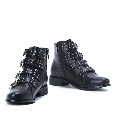 Czarne botki z czterema sprzączkami Douvite- Obuwie