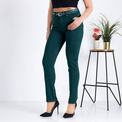 Tyrkysové dámske nohavice s opaskom - Oblečenie