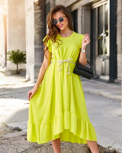 Royalfashion Dámske midi šaty s volánmi a krátkymi rukávmi