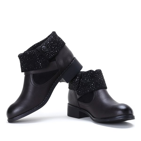 Czarno-brązowe botki z cyrkoniami Scarlett - Obuwie