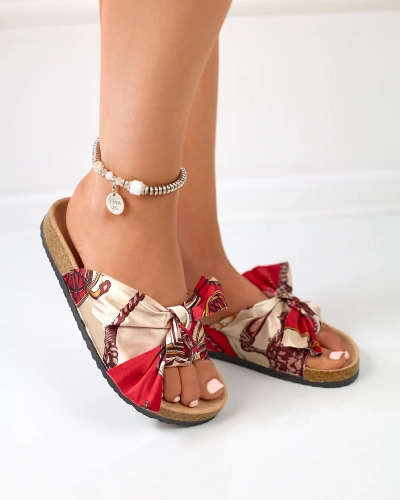 Červené dámske papuče s módnym látkovým zvrškom Laneso - Footwear