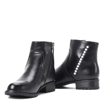 Czarne botki z perełkami Iris- Obuwie