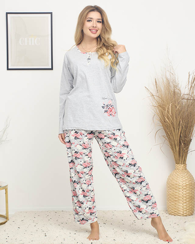 Dámske pyžamo s kvetinovou potlačou v šedej farbe PLUS SIZE - Oblečenie