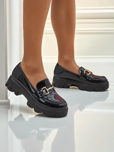 Ženski mokasini Callista črni iz ekološkega usnja na platformi 5 cm