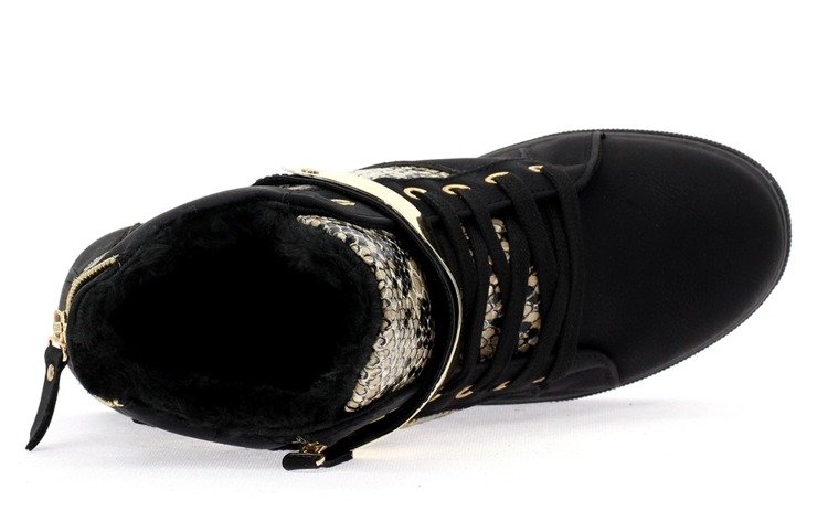 Czarne sneakersy ze złotą ozdobą - Obuwie