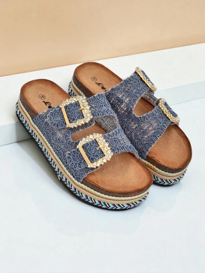 Royalfashion Dámske sandále s prackami zdobenými kamienkami GlamCork