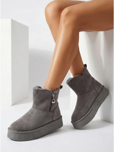 Ženski Gležnjarji Luna Sivi Ekološki Usnjeni Elegantni za Zimo