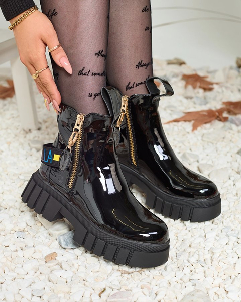 Royalfashion Dámske čierne lakované čižmy Poirop