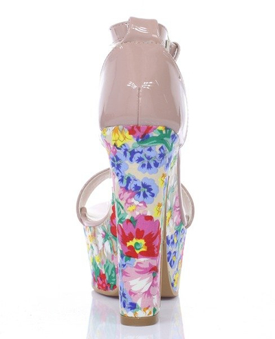 Ružové kvetované sandále na platforme Marie- Obuv