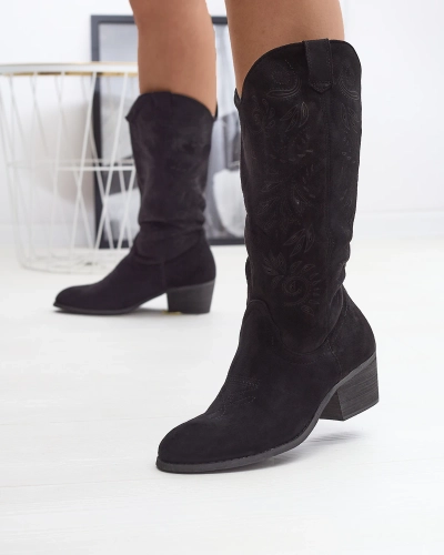 Čierne čižmy na nízkom podpätku Lieffi- Obuv