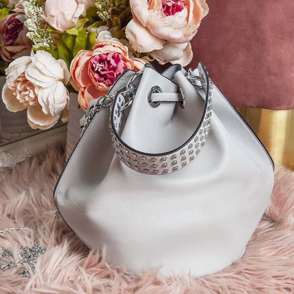 Szara torebka na ramię ze srebrnymi dżetami - Torebki