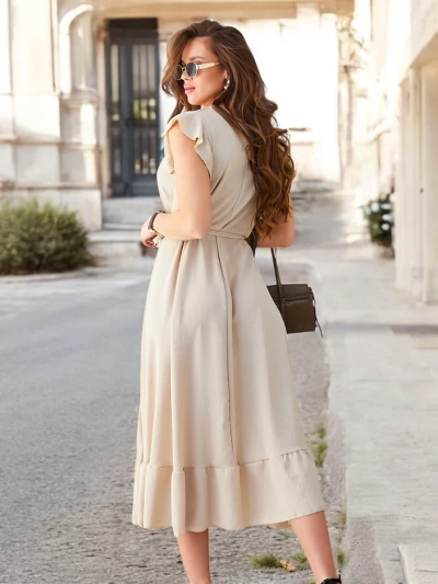Royalfashion Dámske midi šaty s volánmi a krátkymi rukávmi
