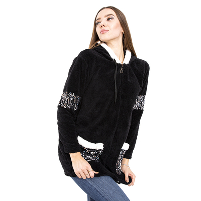 Dámska čierna plyšová mikina na zips - oblečenie