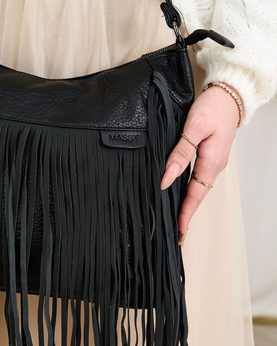 Royalfashion Veľká dámska kabelka so strapcami v čiernej farbe