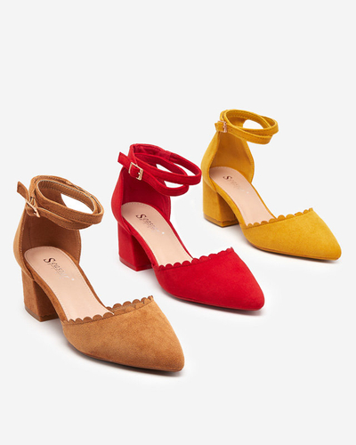 OUTLET Červené eko semišové dámske sandále na stĺpiku Ametis - Obuv