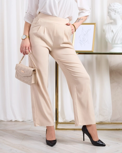 Royalfashion Béžové dámske široké nohavice