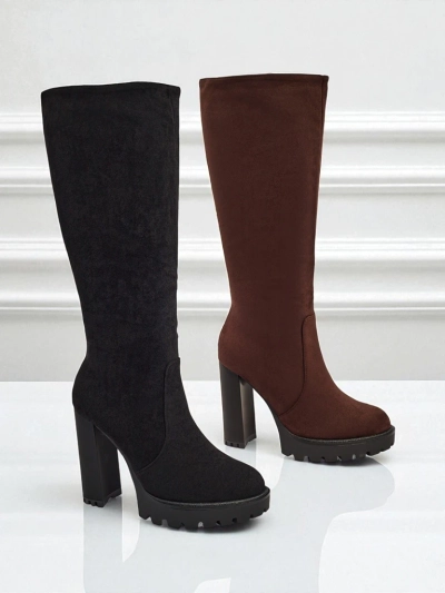 Ženski eko semiš škornji s stebričasto peto GaleNest