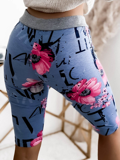 3/4 modré a ružové dámske šortky s potlačou PLUS SIZE - Oblečenie