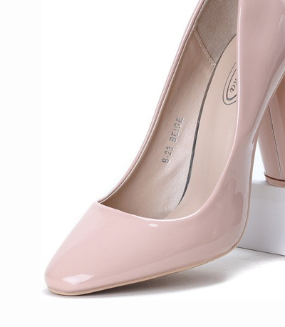 Beżowe czółenka na słupku Dahlia - Obuwie