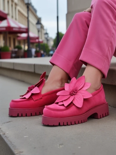 Royalfashion Eco semišové dámske loafers s kvetom Floverse