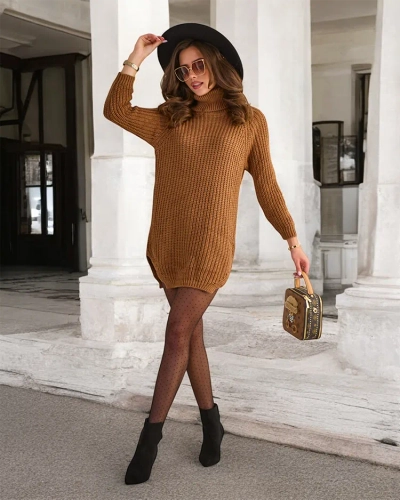 Royalfashion Dlhší dámsky sveter s rolákom