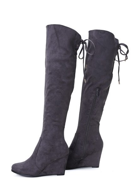 Szare kozaki na koturnie Aileen - Obuwie