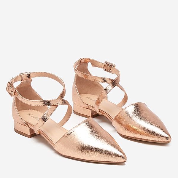 OUTLET Ružovo-zlaté dámske baleríny s plochým podpätkom Osiesa- Obuv