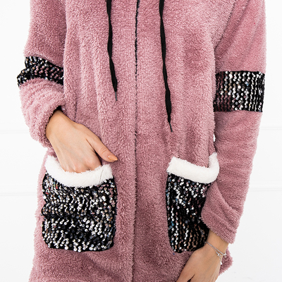 Fialová plyšová dámska mikina s kapucňou na zips - oblečenie