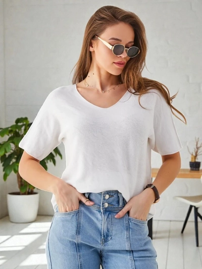 Royalfashion Tenký dámsky sveter s krátkymi rukávmi