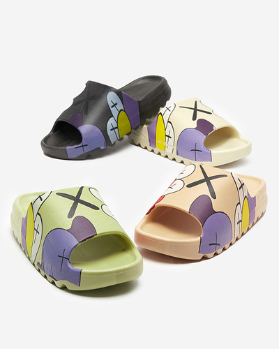 OUTLET Čierne gumené dámske papuče s potlačou Pfizz-footwear