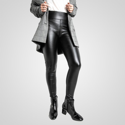 Czarne eko-skórzane tregginsy - Spodnie 