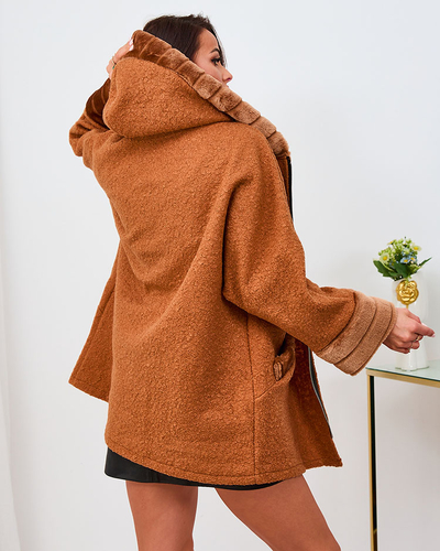Royalfashion Dámsky krátky kabát s kožušinou Camel