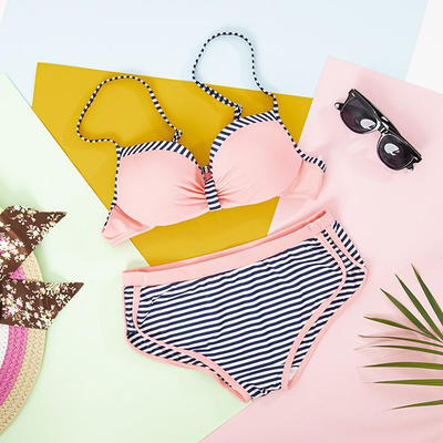 Ružové dámske dvojdielne pruhované plavky - Spodná bielizeň