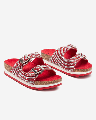 Dámske papuče s kubickými zirkónmi v červenej farbe Lalud-Shoes