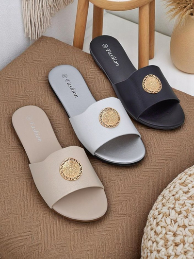 Royalfashion Ženski natikači z ravnim podplatom Golden Slip