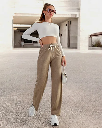 Royalfashion Dámske široké rebrované nohavice PLUS SIZE