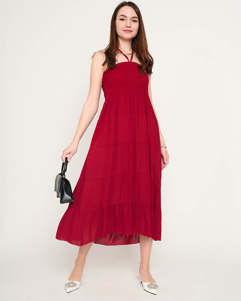 Gaštanové midi šaty PLUS SIZE - Oblečenie