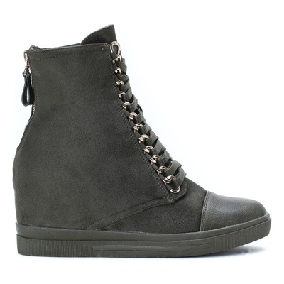 Ciemnozielone sneakersy na krytym koturnie Harlow- Obuwie