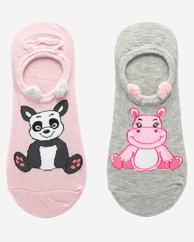 Sivé a ružové dámske ponožky so zvieracou potlačou 2 / bal - Spodná bielizeň