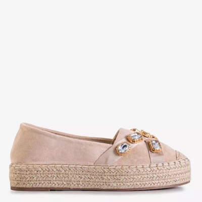 OUTLET Dámske béžové espadrilky s kryštálmi Erilla - Obuv