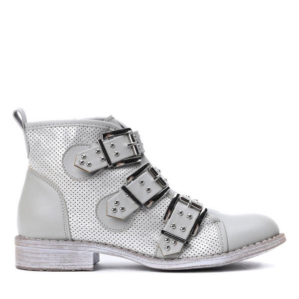 Szaro-srebrne workery z trzema klamrami Momo - Obuwie