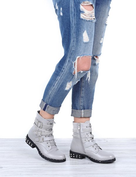 Szare workery z ćwiekami Stephanie - Obuwie