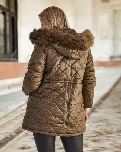 Royalfashion Dámska prešívaná bunda v tmavozelenej farbe