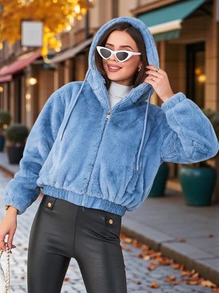 Royalfashion Dámska bunda s umelým kožušinovým lemom