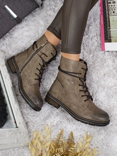 Eko usnjeni ženski gležnarji z vezalkami Ravonna