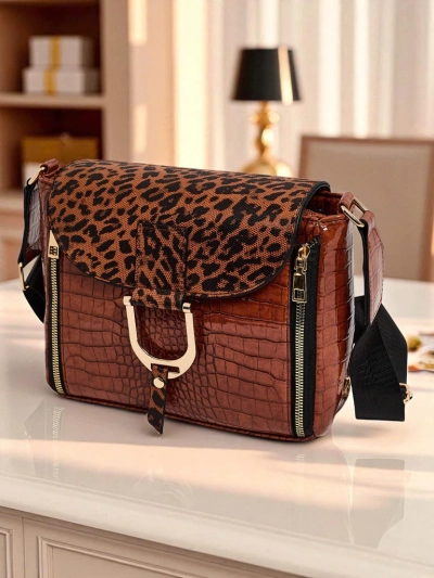 Torbica Ariadne Camel Croco s Panter Poklopko – Stilna Poštarska Torba