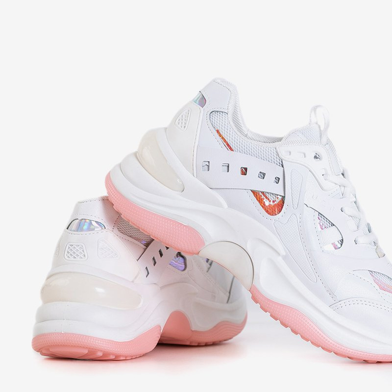 Biele a ružové cvičky s holografickými vložkami Etana - Obuv