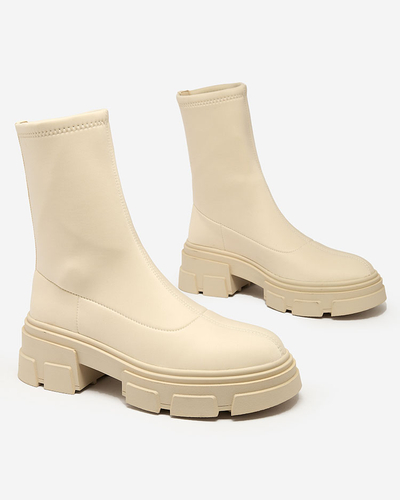 Royalfashion Dámske čižmy z eko-semišu v béžovej farbe Classy Girl