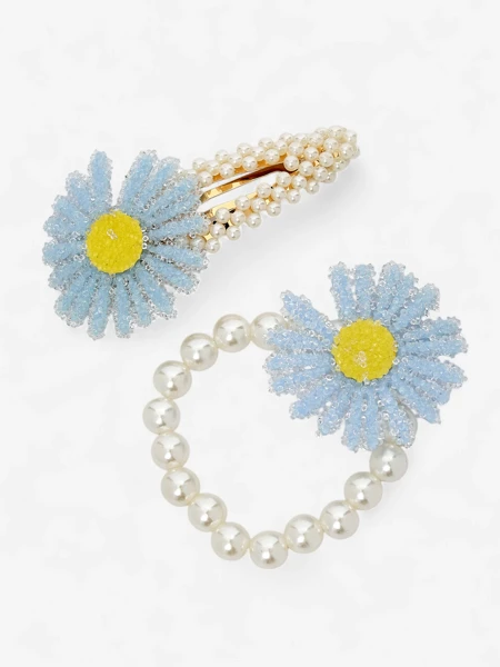 Royalfashion Súprava sponiek do vlasov a gumičiek s kvetom Flora Perla