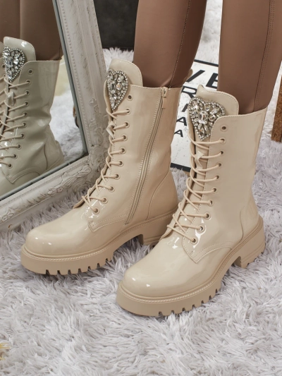 Lakirani ženski gležnarji z vezalkami Emelune